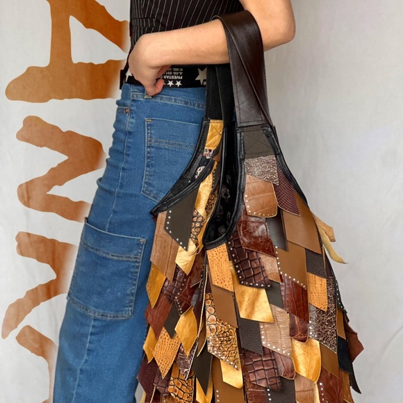 Handmade multicolored hippie fringe tassel leather Boho bag - Picture 3 of 8